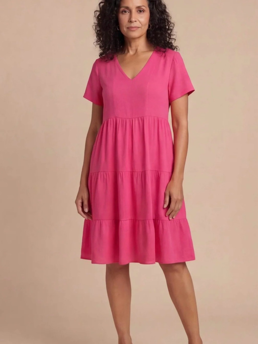 J.Crew Hot Pink V-Neck T-Shirt Dress Sz L